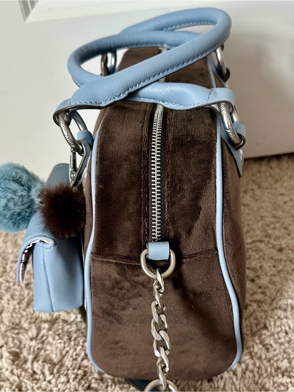 NWT Juicy Couture Chocolate New Love Chapter Satchel Blue Crossbody Bag Y2K - Picture 4 of 11